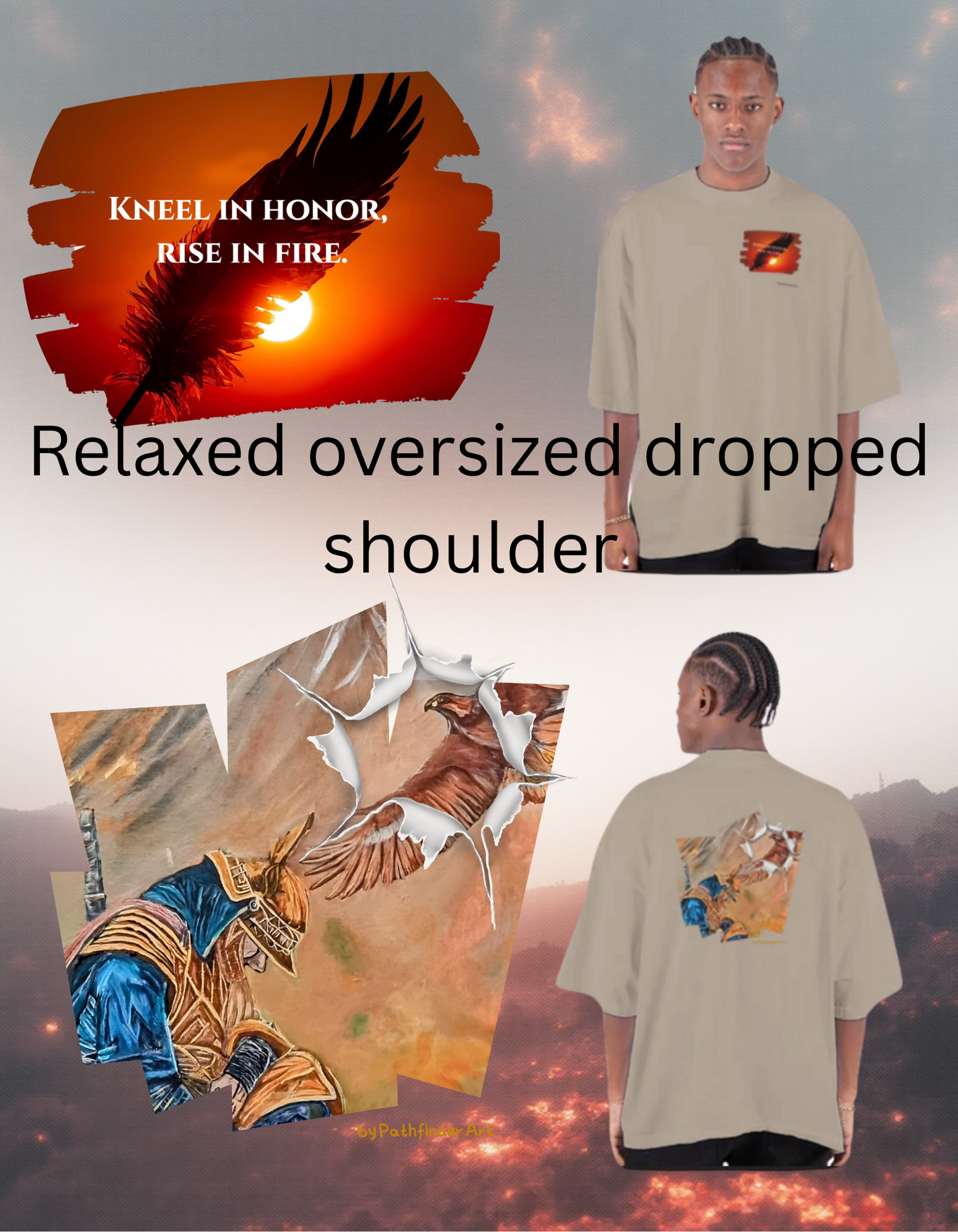 Respect Samurai Eagle Oversize T-Shirt - Empowering Art Apparel - Pathfinder Art