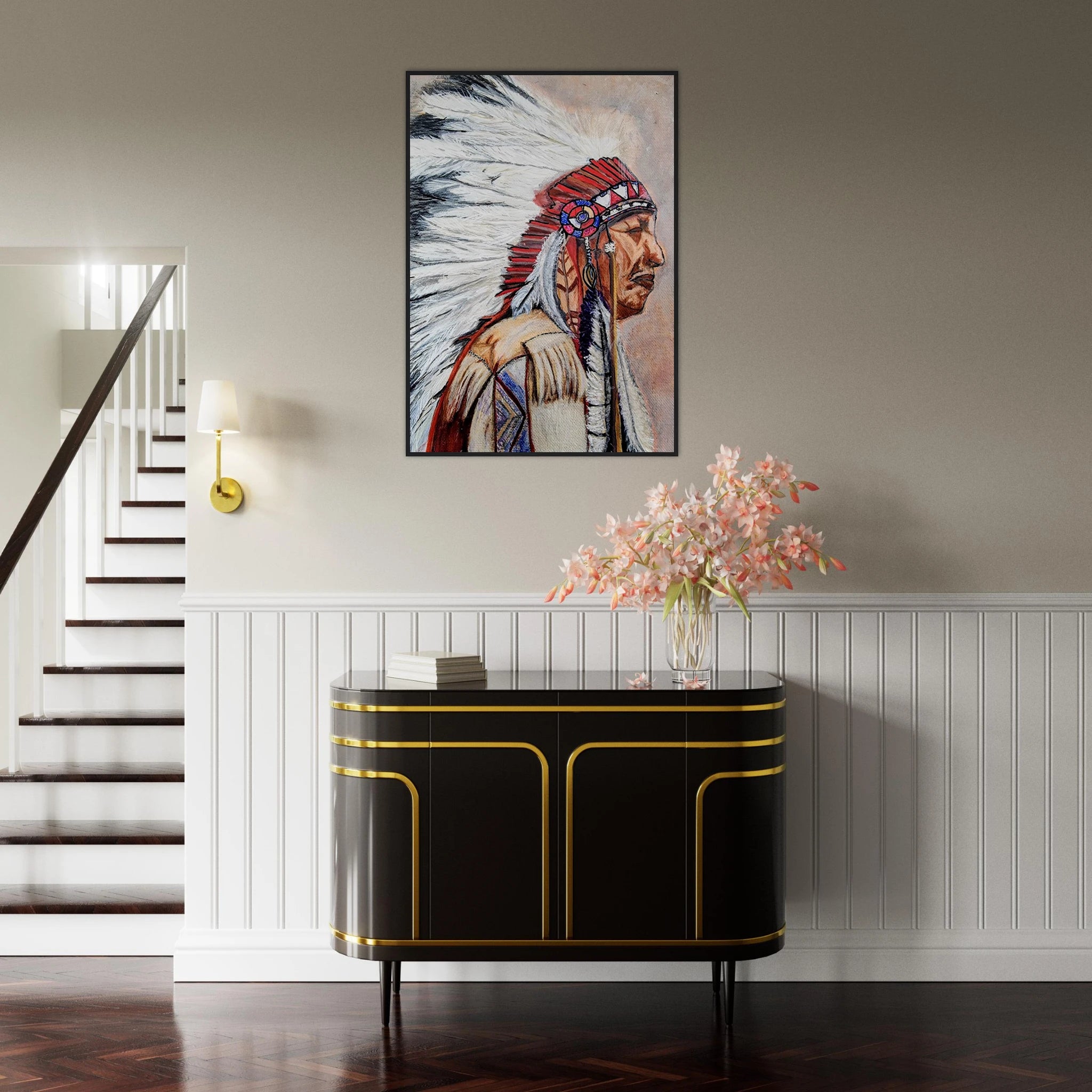 Indigenous Chief portrait art - museum quality giclee print detail