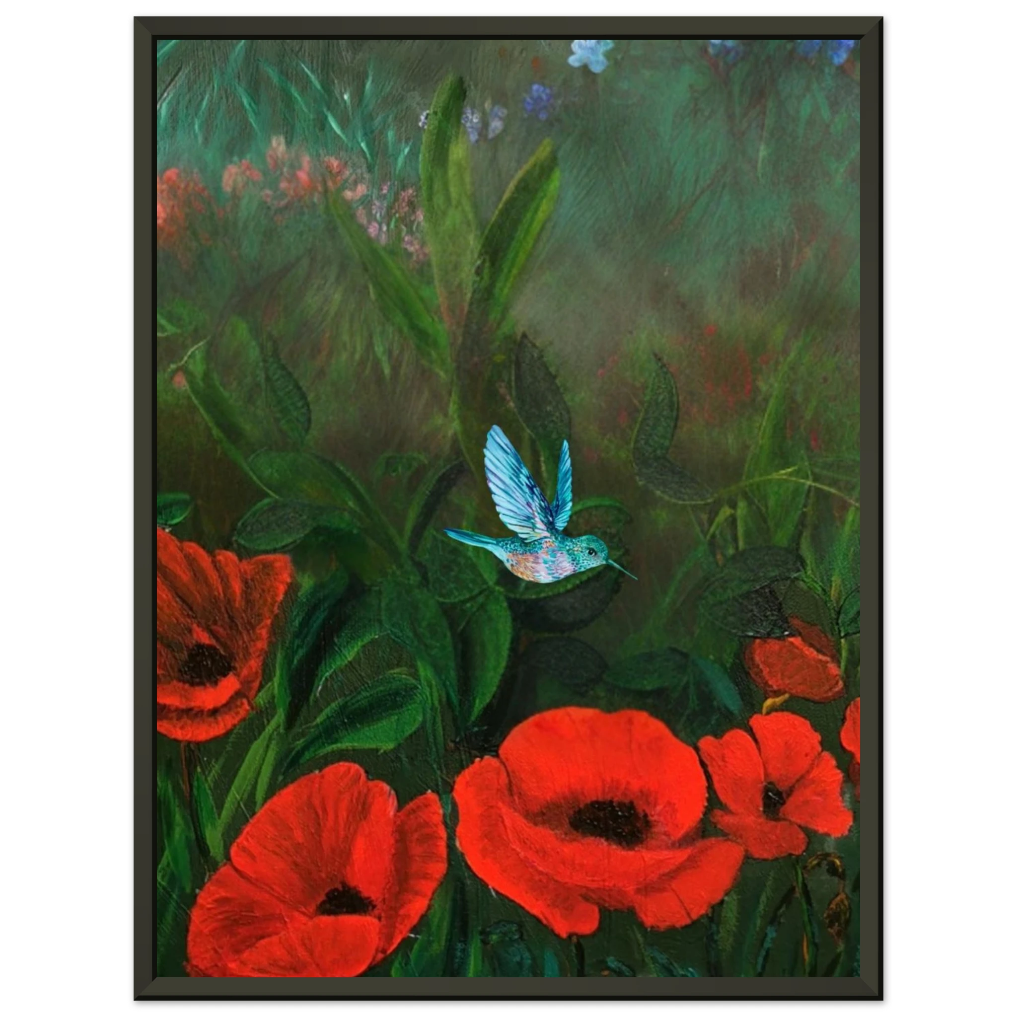 Nature wall art with red poppies - museum quality framed poster
