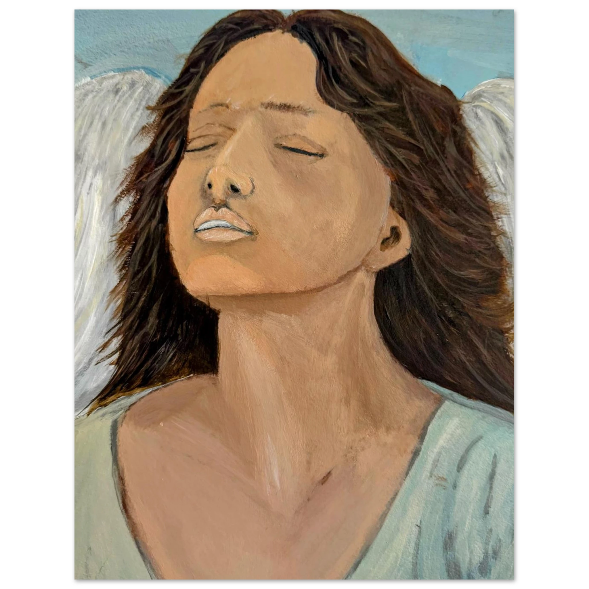 Peaceful angel wall art - Breathe in the Light spiritual prayer painting