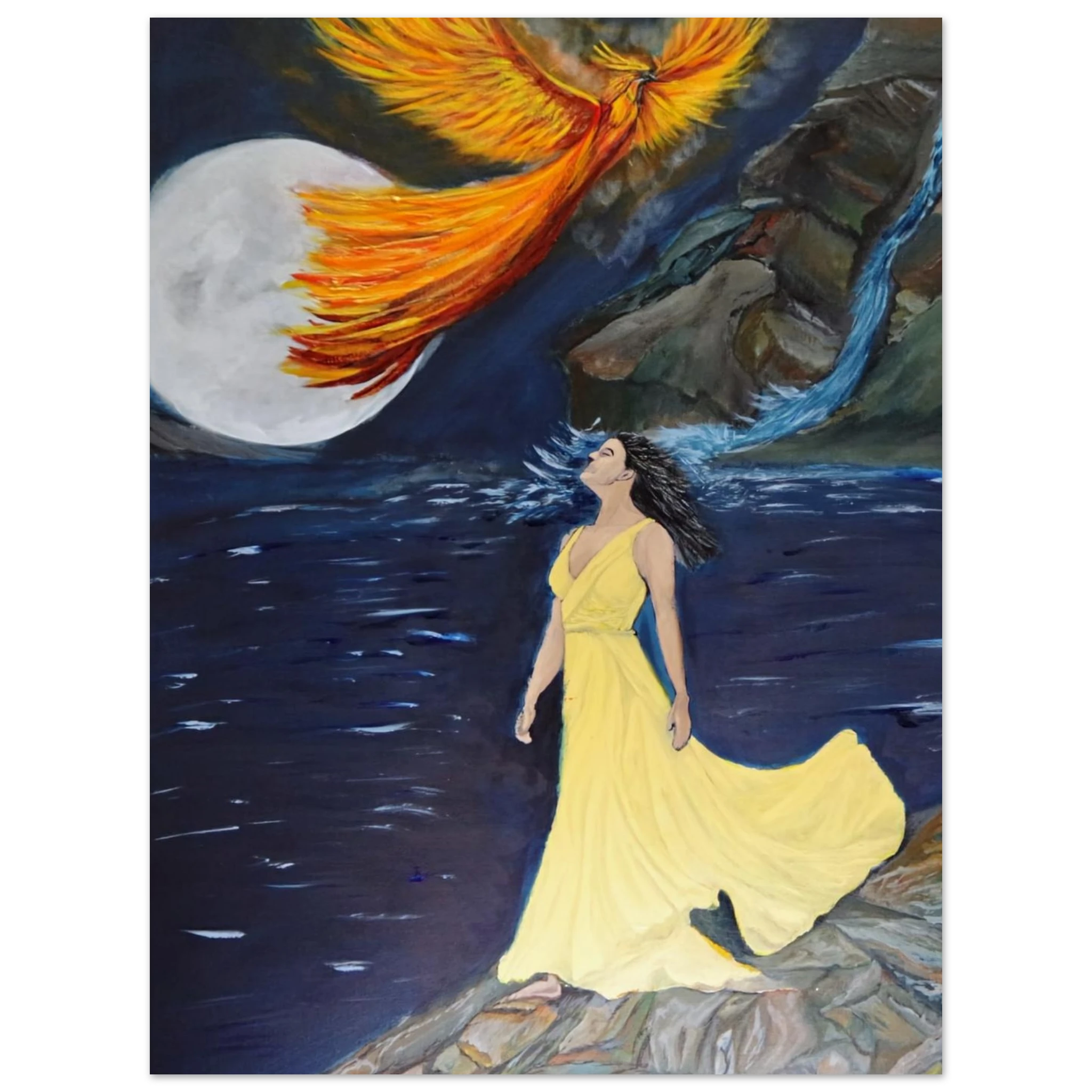 Woman by the Sea Embracing Rebirth - Phoenix Wall Art - Pathfinder Art