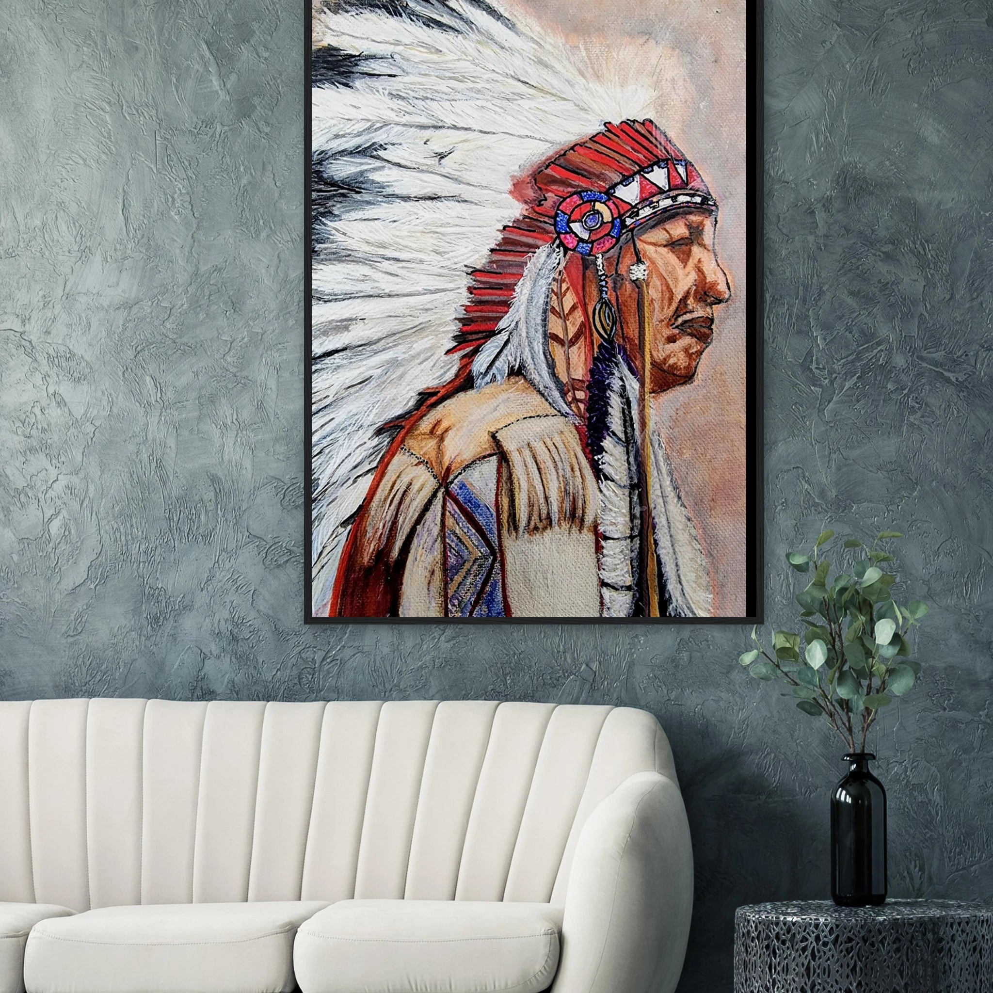 Native American Chief wall art print - Spirit of the Horizon spiritual painting