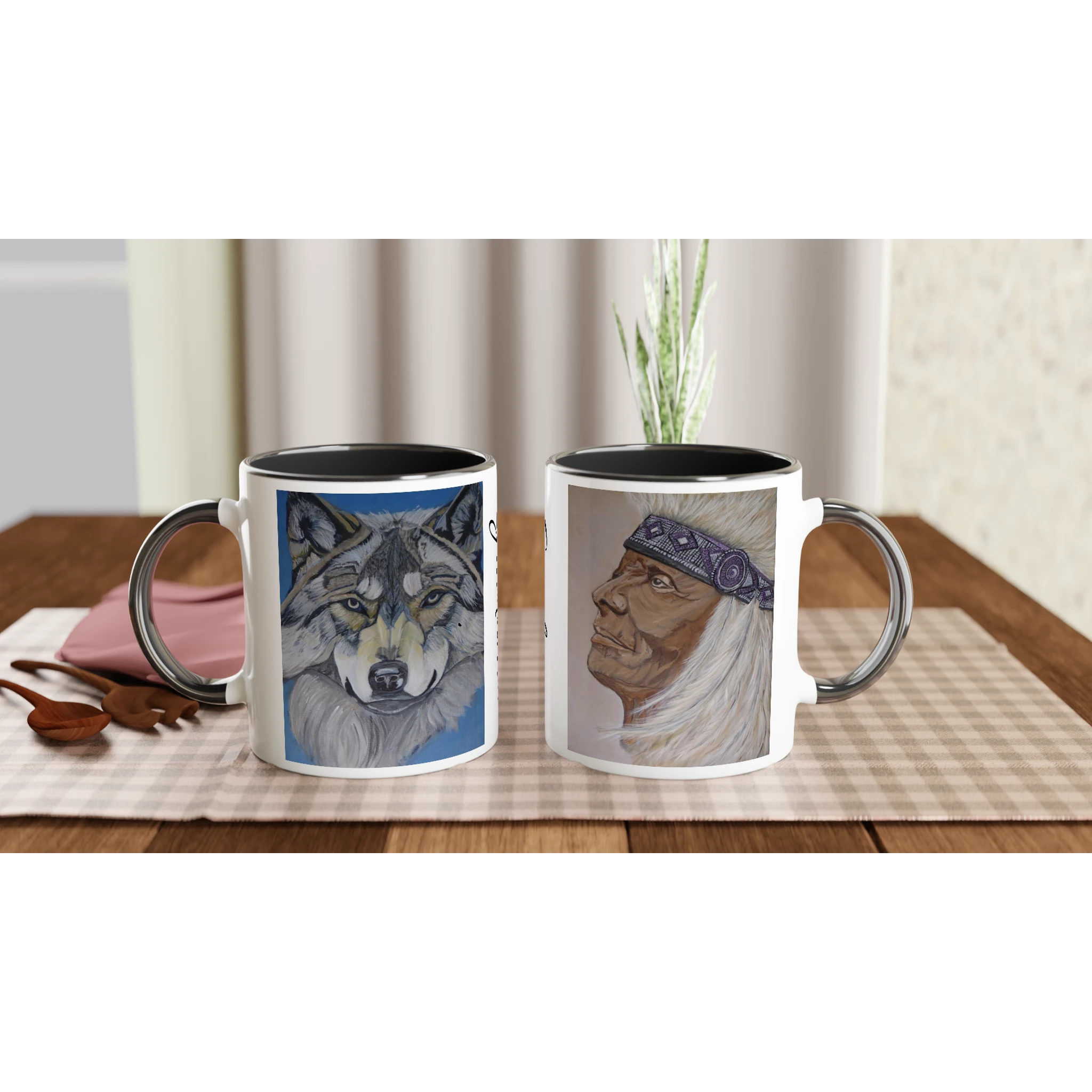 Wildlife wolf art mug - spiritual nature coffee mug display